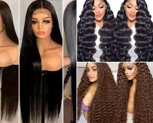 Wigs and hair cover photo collage