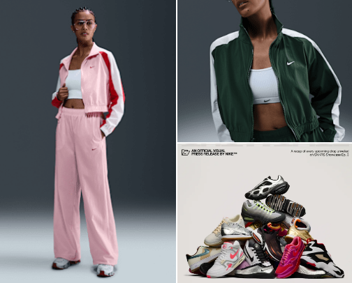 “Step up your style game with this ultra-trendy Nike Sportswear tracksuit! The perfect mix of sporty and chic, this set features a soft pink color with bold red and white accents, making it a must-have for any fashion-forward wardrobe. Whether you’re hitting the streets or just chilling in style, these woven trousers and matching jacket will keep you looking effortlessly cool. Lightweight, comfortable, and designed to move with you—who wouldn’t want to spoil me with this beauty?!” cover photo collage