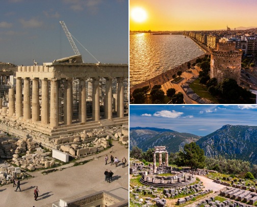 Discover Greece at a glance. cover photo collage