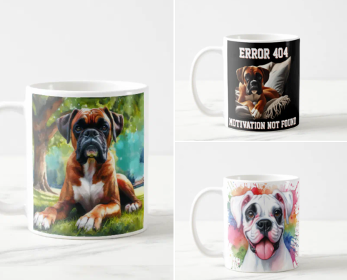 Cute Boxer Dog Mugs & Coffee Lover Finds cover photo collage