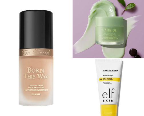 Glamorous & Playful beauty products cover photo collage