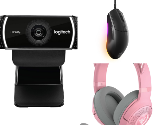 my PC and desk setup for streaming and gaming ੈ✩‧₊˚ cover photo collage