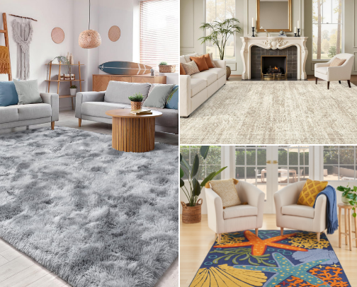 Beautiful Area Rugs for Modern Living Rooms cover photo collage