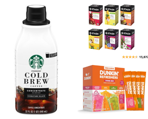 Cold coffee, tea or refreshers for summer drinks cover photo collage