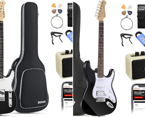 “One guitar, endless music—start your rock journey today!” cover photo collage