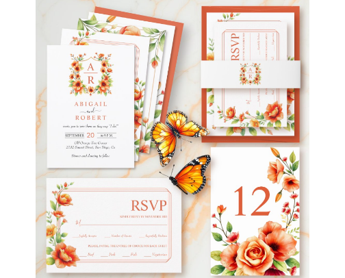 Golden Hour Blooms: Verona Sunset Wedding Stationery Suite cover photo collage