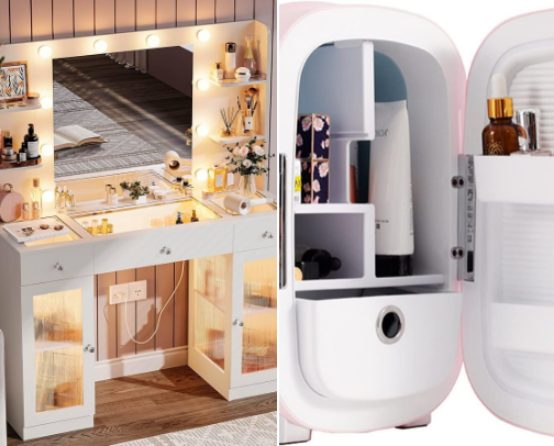 Makeup station necessities cover photo collage