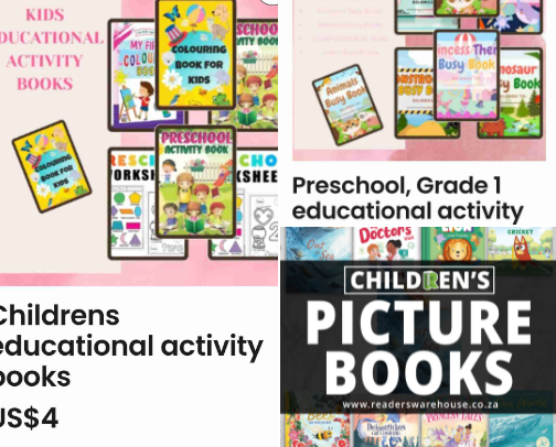 Children's books and educational products cover photo collage