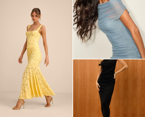 under $100 wedding guest dresses cover photo collage