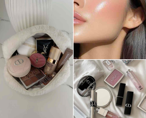 girly makeup favorites 🪞🫧🎀🍓 cover photo collage