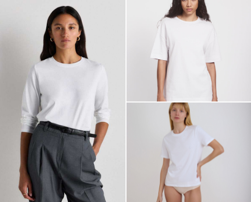 organic white t-shirt basics that are soft, sustainable, and effortlessly versatile. the ultimate wardrobe essential for women and unisex style cover photo collage