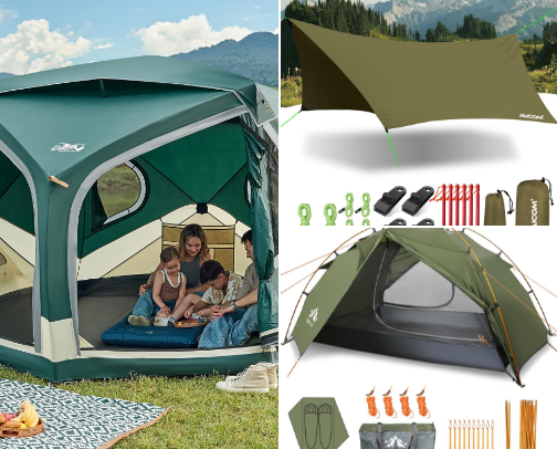 The Ultimate Amazon Outdoor Gear, Camping Equipment & Hiking Essentials Guide (Amazon Camping Tents, Sleeping Pads & Portable Camp Stoves Edition) cover photo collage