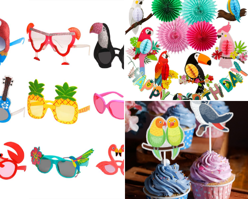 Tropical, Luau, or Summer Themed Party Decorations cover photo collage