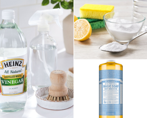 Here’s a list of 12 healthy, sustainable, and non-toxic cleaning supplies for a naturally clean home: cover photo collage