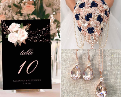 Romantic Blush and Black Wedding Ideas | Elegant Invitations, bouquets & Accessories cover photo collage