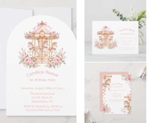 Carousel of Dreams Girl 1st. Birthday Party cover photo collage