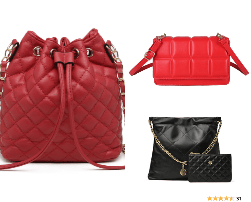 Poppy Womens Leather Quilted Crossbody Bag Handbags Purses Drawstring Bucket Shoulder Bag Satchels Messenger Bag cover photo collage