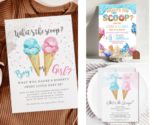 Ice Cream / What's the Scoop Gender Reveal Invitations cover photo collage
