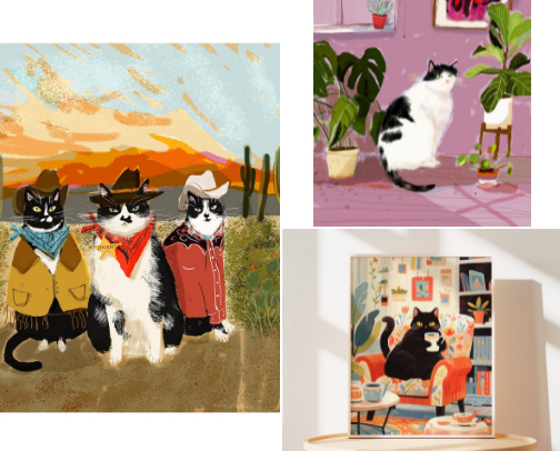 Beautiful and Fun Cat Art Prints cover photo collage
