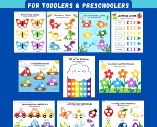 Learning Colors Preschool Dot-A-Dot Worksheets cover photo collage