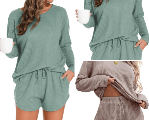 Women's Waffle Knit Pajama Sets cover photo collage