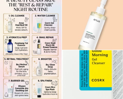 🌙 The "Rest & Repair" Night Routine: Oily & Dehydrated Skin Step by Step (K-Beauty Edition) cover photo collage