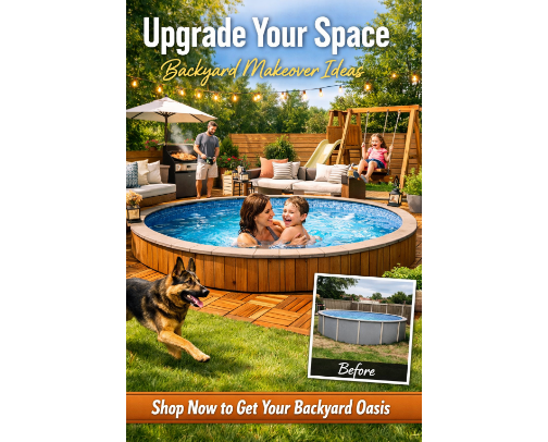 Affordable Above Ground Pool Upgrades & Backyard Makeover Ideas cover photo collage