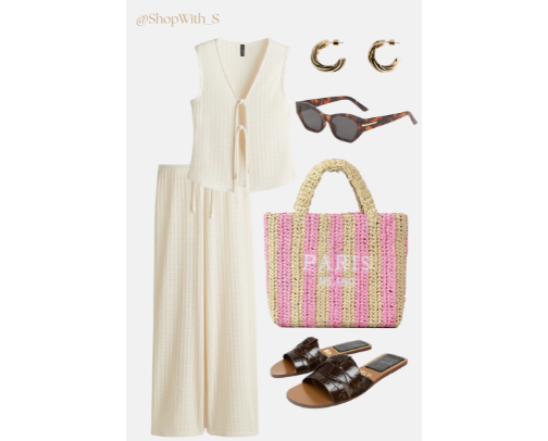 Paris-Inspired Summer Outfit I Straw Bag + Neutral Summer Set cover photo collage
