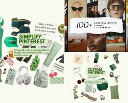 Pinterest Marketing & Monetization – Tools, Templates & Creative Services cover photo collage