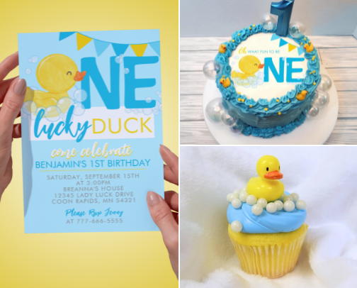 One Lucky Duck Boy 1st Birthday Bash cover photo collage