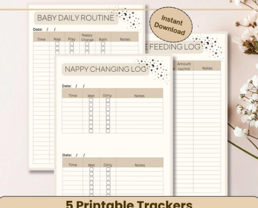 Newborn Routine & Sleep Tracker Printables for Tired Mums cover photo collage