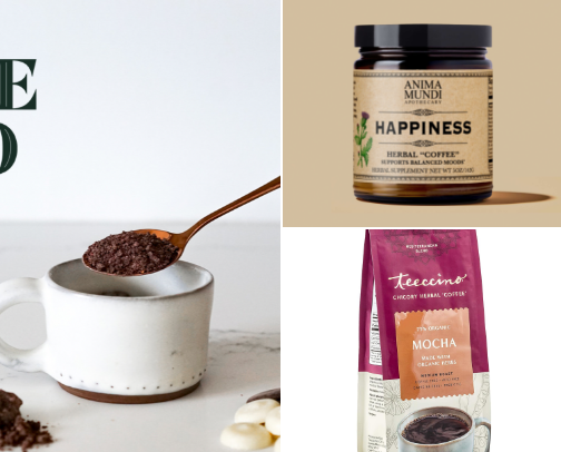 Everything You Need to Finally Break up with Coffee. Healthy Alternatives for Balancing Hormones, Feminine Energy, and Womb Wellness. cover photo collage
