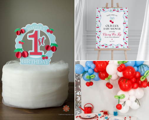 Blue Cherry Gingham Party Collection cover photo collage