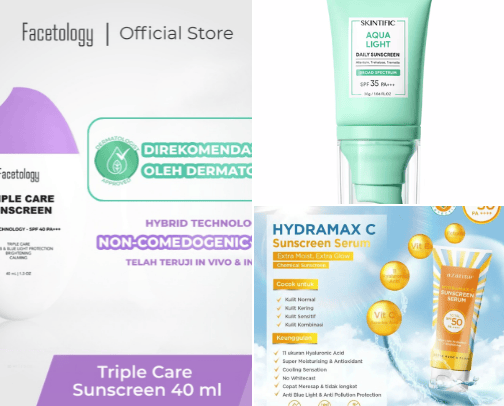 SKINCARE WAJIB!!                                       Rekomendasi Sunscreen Terbaik untuk Kulit. cover photo collage