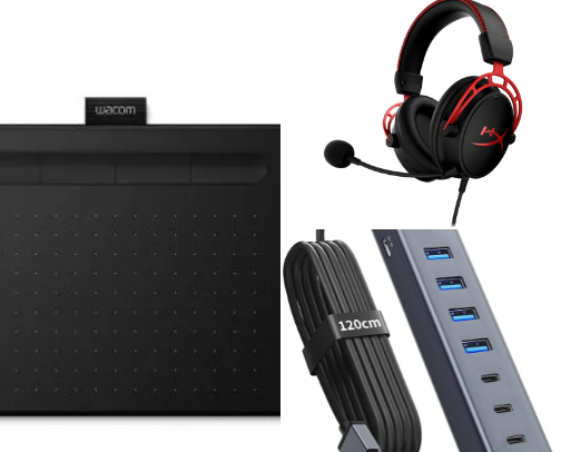 Top must need items for my gaming setup/drawing setup cover photo collage