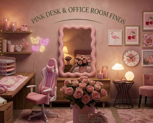 🎀 PINK DESK & OFFICE ROOM FINDS cover photo collage
