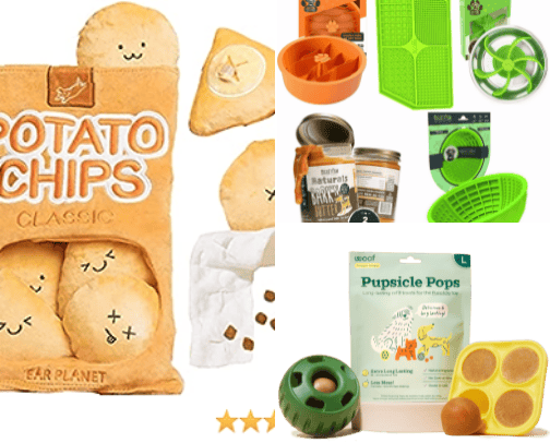 Keep tails wagging and minds sharp with our top-notch dog enrichment toys! 🐾🧩 Perfect for playtime, problem-solving, and plenty of fun. Give your pup the mental workout they deserve!" cover photo collage