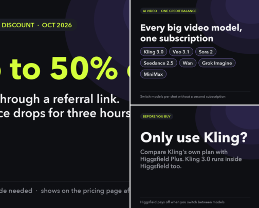 Higgsfield Discount 2026: The 50% Referral Deal, No Promo Code cover photo collage