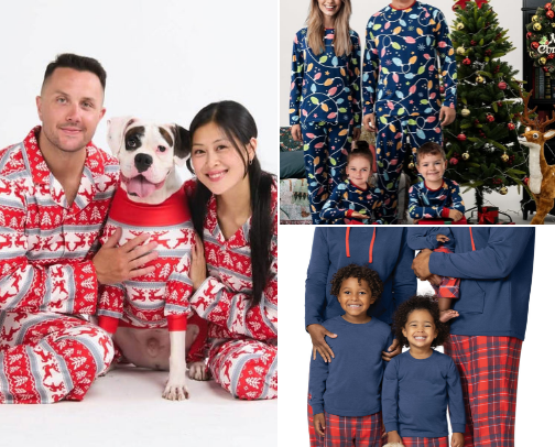 Christmas Matching Pajamas for the whole family including the Pup! cover photo collage