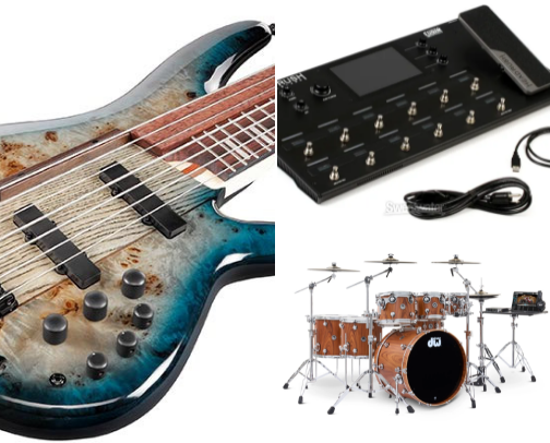 Musical Equipment that the band members use cover photo collage