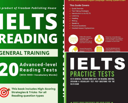 Free PDF - IELTS General Reading Training Book - IELTS Academic Training Book - 10 Full Practice Tests and Strategies collection for self-study cover photo collage