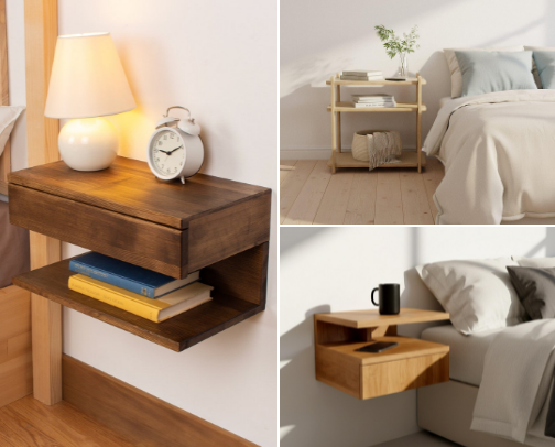 Minimalist Wooden Bedside Table (Hidden Storage + Clean Look) cover photo collage
