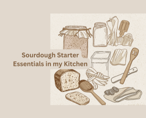 Sourdough starter essentials in my kitchen cover photo collage