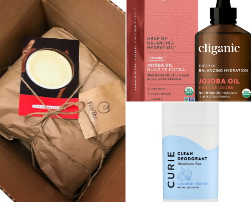 Beauty products (mostly scrunchy) cover photo collage