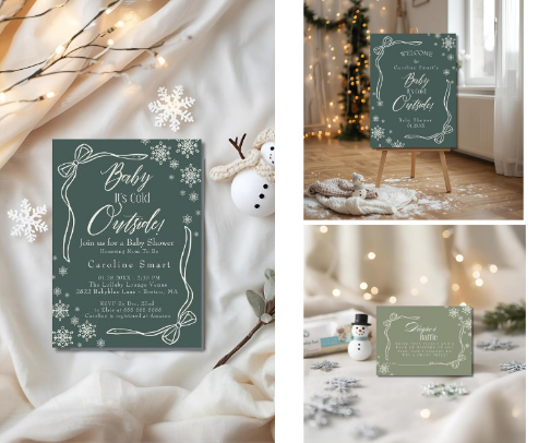 Baby It's Cold Outside Baby Shower Collection -Green Coquette Theme cover photo collage