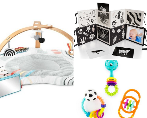 Recommendations from a pediatric OT; your birth to 6 months essentials cover photo collage