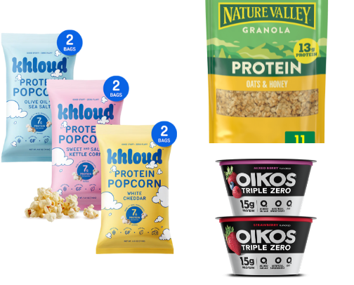 high protein snack favs 🍿 cover photo collage