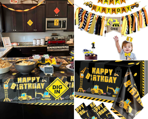 Construction themed Birthday Party cover photo collage