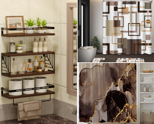 Warm & Cozy Brown Bathroom Essentials cover photo collage