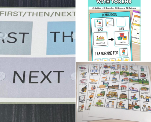 visual timers + first-then tools for hard transitions cover photo collage